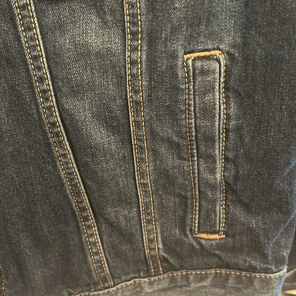 Lauren Conrad LC Jean Jacket Denim Jacket slightly Distressed Dark Denim Size XL - Picture 6 of 7